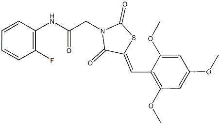 2-[2,4-dioxo-5-(2,4,6-trimethoxybenzylidene)-1,3-thiazolidin-3-yl]-N-(2-fluorophenyl)acetamide 구조식 이미지