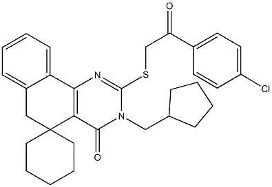 2-{[2-(4-chlorophenyl)-2-oxoethyl]sulfanyl}-3-(cyclopentylmethyl)-5,6-dihydrospiro(benzo[h]quinazoline-5,1'-cyclohexane)-4(3H)-one Structure
