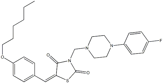 3-{[4-(4-fluorophenyl)-1-piperazinyl]methyl}-5-[4-(hexyloxy)benzylidene]-1,3-thiazolidine-2,4-dione Structure