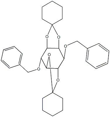 6',12'-bis(benzyloxy)-dispiro(cyclohexane-1,3'-{2',4',8',10'-tetraoxatricyclo[7.4.3.0.0~7,11~]dodecane}-9',1''-cyclohexane) 구조식 이미지