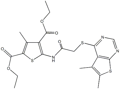 diethyl 5-({[(5,6-dimethylthieno[2,3-d]pyrimidin-4-yl)sulfanyl]acetyl}amino)-3-methyl-2,4-thiophenedicarboxylate 구조식 이미지