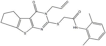 2-[(3-allyl-4-oxo-3,5,6,7-tetrahydro-4H-cyclopenta[4,5]thieno[2,3-d]pyrimidin-2-yl)sulfanyl]-N-(2,6-dimethylphenyl)acetamide 구조식 이미지