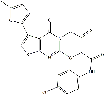 2-{[3-allyl-5-(5-methyl-2-furyl)-4-oxo-3,4-dihydrothieno[2,3-d]pyrimidin-2-yl]sulfanyl}-N-(4-chlorophenyl)acetamide Structure