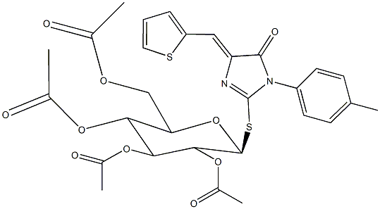 1-(4-methylphenyl)-5-oxo-4-(2-thienylmethylene)-4,5-dihydro-1H-imidazol-2-yl 2,3,4,6-tetra-O-acetyl-1-thiohexopyranoside Structure