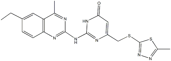 2-[(6-ethyl-4-methyl-2-quinazolinyl)amino]-6-{[(5-methyl-1,3,4-thiadiazol-2-yl)thio]methyl}-4(3H)-pyrimidinone 구조식 이미지