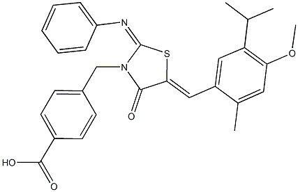 4-{[5-(5-isopropyl-4-methoxy-2-methylbenzylidene)-4-oxo-2-(phenylimino)-1,3-thiazolidin-3-yl]methyl}benzoic acid 구조식 이미지