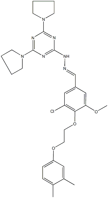 3-chloro-4-[2-(3,4-dimethylphenoxy)ethoxy]-5-methoxybenzaldehyde (4,6-dipyrrolidin-1-yl-1,3,5-triazin-2-yl)hydrazone Structure