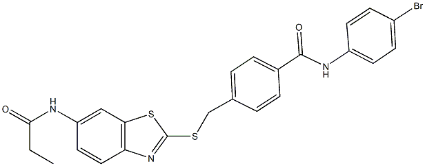 N-(4-bromophenyl)-4-({[6-(propionylamino)-1,3-benzothiazol-2-yl]sulfanyl}methyl)benzamide 구조식 이미지