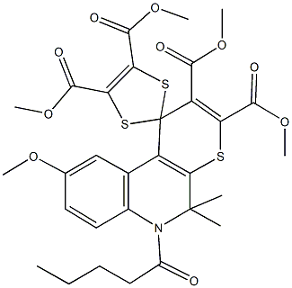 tetramethyl 9'-methoxy-5',5'-dimethyl-6'-pentanoyl-5',6'-dihydrospiro(1,3-dithiole-2,1'-[1'H]-thiopyrano[2,3-c]quinoline)-2',3',4,5-tetracarboxylate Structure