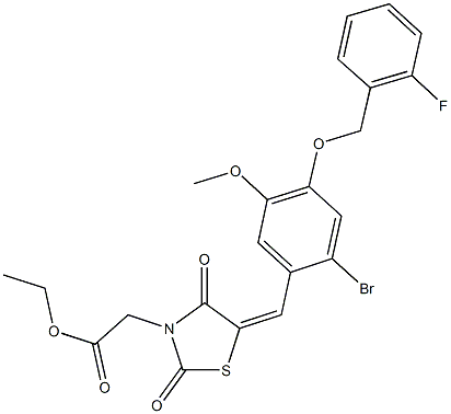 ethyl (5-{2-bromo-4-[(2-fluorobenzyl)oxy]-5-methoxybenzylidene}-2,4-dioxo-1,3-thiazolidin-3-yl)acetate Structure