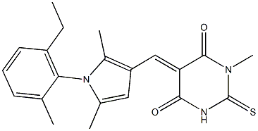 5-{[1-(2-ethyl-6-methylphenyl)-2,5-dimethyl-1H-pyrrol-3-yl]methylene}-1-methyl-2-thioxodihydro-4,6(1H,5H)-pyrimidinedione Structure