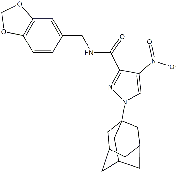 1-(1-adamantyl)-N-(1,3-benzodioxol-5-ylmethyl)-4-nitro-1H-pyrazole-3-carboxamide 구조식 이미지