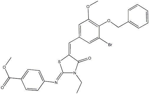 methyl 4-({5-[4-(benzyloxy)-3-bromo-5-methoxybenzylidene]-3-ethyl-4-oxo-1,3-thiazolidin-2-ylidene}amino)benzoate Structure