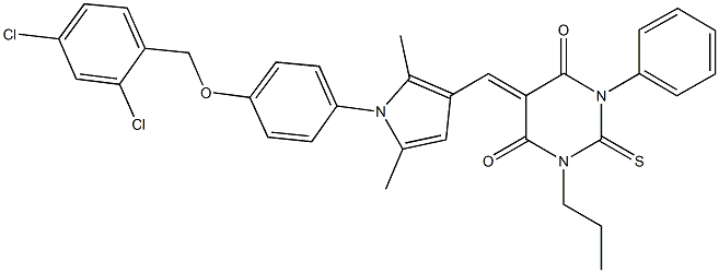 5-[(1-{4-[(2,4-dichlorobenzyl)oxy]phenyl}-2,5-dimethyl-1H-pyrrol-3-yl)methylene]-1-phenyl-3-propyl-2-thioxodihydropyrimidine-4,6(1H,5H)-dione 구조식 이미지
