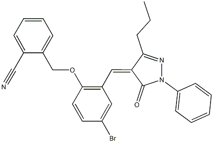 2-({4-bromo-2-[(5-oxo-1-phenyl-3-propyl-1,5-dihydro-4H-pyrazol-4-ylidene)methyl]phenoxy}methyl)benzonitrile Structure