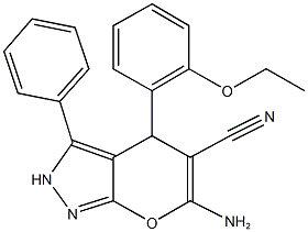 6-amino-4-(2-ethoxyphenyl)-3-phenyl-2,4-dihydropyrano[2,3-c]pyrazole-5-carbonitrile Structure