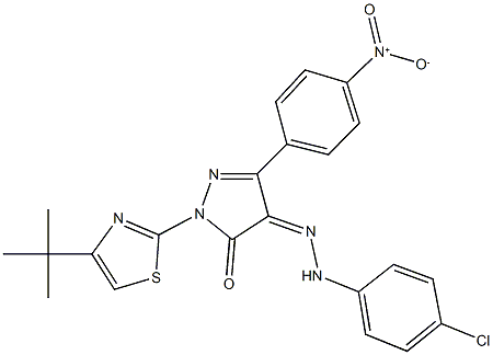 1-(4-tert-butyl-1,3-thiazol-2-yl)-3-{4-nitrophenyl}-1H-pyrazole-4,5-dione 4-[(4-chlorophenyl)hydrazone] Structure