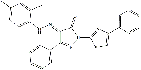 3-phenyl-1-(4-phenyl-1,3-thiazol-2-yl)-1H-pyrazole-4,5-dione 4-[(2,4-dimethylphenyl)hydrazone] 구조식 이미지