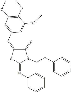 3-(2-phenylethyl)-2-(phenylimino)-5-(3,4,5-trimethoxybenzylidene)-1,3-thiazolidin-4-one 구조식 이미지