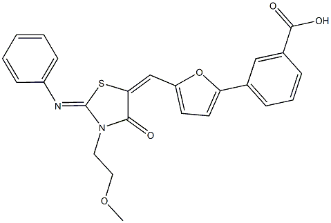 3-(5-{[3-(2-methoxyethyl)-4-oxo-2-(phenylimino)-1,3-thiazolidin-5-ylidene]methyl}-2-furyl)benzoic acid 구조식 이미지