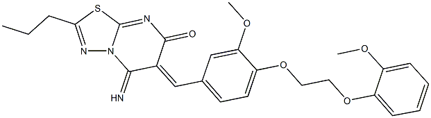 5-imino-6-{3-methoxy-4-[2-(2-methoxyphenoxy)ethoxy]benzylidene}-2-propyl-5,6-dihydro-7H-[1,3,4]thiadiazolo[3,2-a]pyrimidin-7-one 구조식 이미지