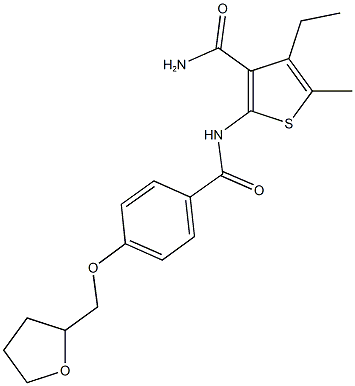 4-ethyl-5-methyl-2-{[4-(tetrahydro-2-furanylmethoxy)benzoyl]amino}-3-thiophenecarboxamide Structure