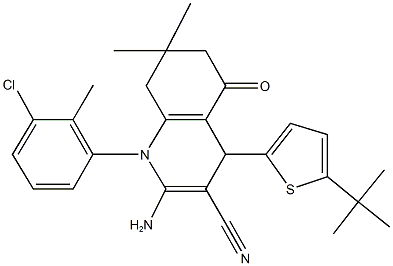 2-amino-4-(5-tert-butylthien-2-yl)-1-(3-chloro-2-methylphenyl)-7,7-dimethyl-5-oxo-1,4,5,6,7,8-hexahydroquinoline-3-carbonitrile 구조식 이미지