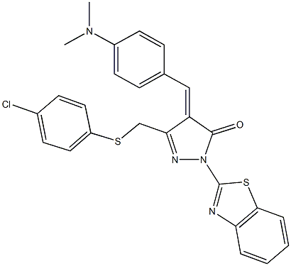 2-(1,3-benzothiazol-2-yl)-5-{[(4-chlorophenyl)sulfanyl]methyl}-4-[4-(dimethylamino)benzylidene]-2,4-dihydro-3H-pyrazol-3-one Structure