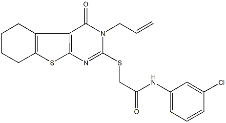 2-[(3-allyl-4-oxo-3,4,5,6,7,8-hexahydro[1]benzothieno[2,3-d]pyrimidin-2-yl)sulfanyl]-N-(3-chlorophenyl)acetamide 구조식 이미지