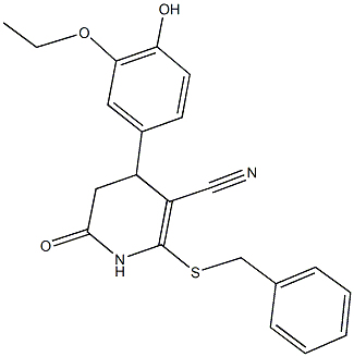 2-(benzylsulfanyl)-4-(3-ethoxy-4-hydroxyphenyl)-6-oxo-1,4,5,6-tetrahydro-3-pyridinecarbonitrile 구조식 이미지