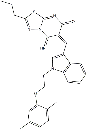 6-({1-[2-(2,5-dimethylphenoxy)ethyl]-1H-indol-3-yl}methylene)-5-imino-2-propyl-5,6-dihydro-7H-[1,3,4]thiadiazolo[3,2-a]pyrimidin-7-one Structure