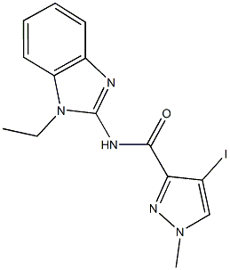 N-(1-ethyl-1H-benzimidazol-2-yl)-4-iodo-1-methyl-1H-pyrazole-3-carboxamide 구조식 이미지