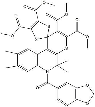 tetramethyl 6-(1,3-benzodioxol-5-ylcarbonyl)-5,5,8,9-tetramethyl-5,6-dihydrospiro(1H-thiopyrano[2,3-c]quinoline-1,2'-[1,3]-dithiole)-2,3,4',5'-tetracarboxylate 구조식 이미지