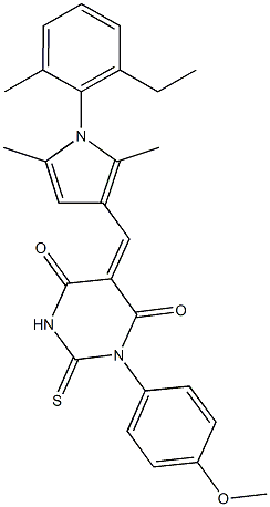 5-{[1-(2-ethyl-6-methylphenyl)-2,5-dimethyl-1H-pyrrol-3-yl]methylene}-1-(4-methoxyphenyl)-2-thioxodihydro-4,6(1H,5H)-pyrimidinedione Structure