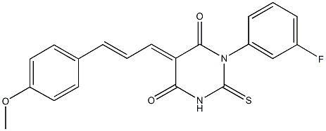 1-(3-fluorophenyl)-5-[3-(4-methoxyphenyl)prop-2-enylidene]-2-thioxodihydropyrimidine-4,6(1H,5H)-dione 구조식 이미지