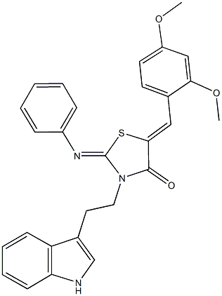 5-(2,4-dimethoxybenzylidene)-3-[2-(1H-indol-3-yl)ethyl]-2-(phenylimino)-1,3-thiazolidin-4-one 구조식 이미지