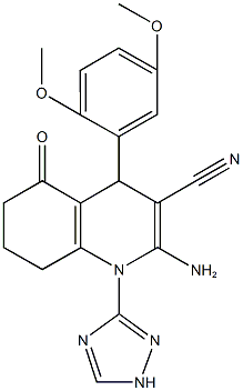 2-amino-4-(2,5-dimethoxyphenyl)-5-oxo-1-(1H-1,2,4-triazol-3-yl)-1,4,5,6,7,8-hexahydro-3-quinolinecarbonitrile Structure