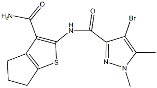 N-[3-(aminocarbonyl)-5,6-dihydro-4H-cyclopenta[b]thien-2-yl]-4-bromo-1,5-dimethyl-1H-pyrazole-3-carboxamide Structure