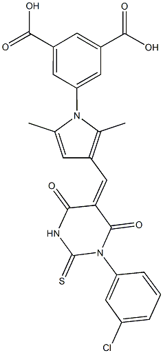 5-{3-[(1-(3-chlorophenyl)-4,6-dioxo-2-thioxotetrahydro-5(2H)-pyrimidinylidene)methyl]-2,5-dimethyl-1H-pyrrol-1-yl}isophthalic acid Structure