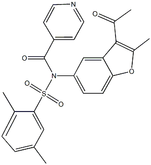 N-(3-acetyl-2-methyl-1-benzofuran-5-yl)-N-isonicotinoyl-2,5-dimethylbenzenesulfonamide Structure
