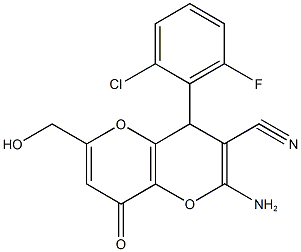 2-amino-4-(2-chloro-6-fluorophenyl)-6-(hydroxymethyl)-8-oxo-4,8-dihydropyrano[3,2-b]pyran-3-carbonitrile 구조식 이미지