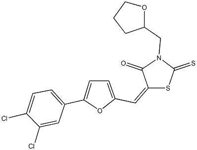 5-{[5-(3,4-dichlorophenyl)-2-furyl]methylene}-3-(tetrahydro-2-furanylmethyl)-2-thioxo-1,3-thiazolidin-4-one Structure