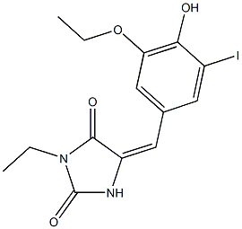 5-(3-ethoxy-4-hydroxy-5-iodobenzylidene)-3-ethyl-2,4-imidazolidinedione Structure