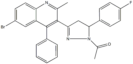 3-[1-acetyl-5-(4-fluorophenyl)-4,5-dihydro-1H-pyrazol-3-yl]-6-bromo-2-methyl-4-phenylquinoline 구조식 이미지