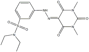 3-[2-(1,3-dimethyl-2,4,6-trioxotetrahydro-5(2H)-pyrimidinylidene)hydrazino]-N,N-diethylbenzenesulfonamide 구조식 이미지