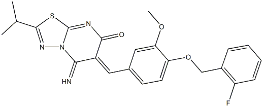 6-{4-[(2-fluorobenzyl)oxy]-3-methoxybenzylidene}-5-imino-2-isopropyl-5,6-dihydro-7H-[1,3,4]thiadiazolo[3,2-a]pyrimidin-7-one Structure