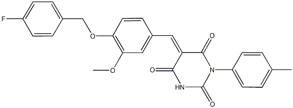 5-{4-[(4-fluorobenzyl)oxy]-3-methoxybenzylidene}-1-(4-methylphenyl)-2,4,6(1H,3H,5H)-pyrimidinetrione 구조식 이미지