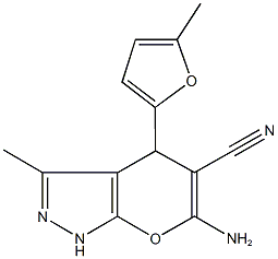 6-amino-3-methyl-4-(5-methyl-2-furyl)-1,4-dihydropyrano[2,3-c]pyrazole-5-carbonitrile Structure