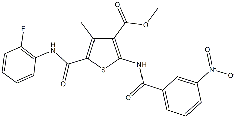 methyl 5-{[(2-fluorophenyl)amino]carbonyl}-2-[({3-nitrophenyl}carbonyl)amino]-4-methylthiophene-3-carboxylate 구조식 이미지