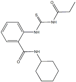 N-cyclohexyl-2-{[(propionylamino)carbothioyl]amino}benzamide 구조식 이미지